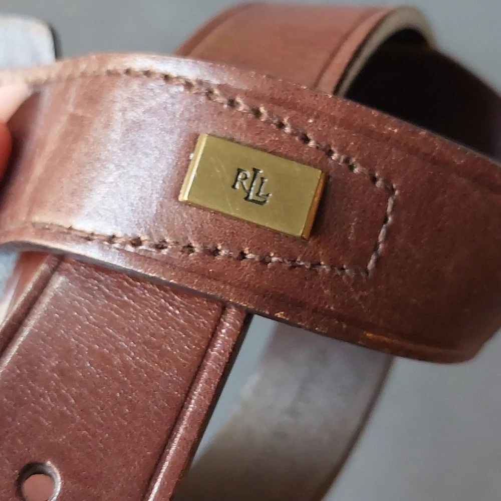Ralph Lauren Brown Leather Belt with Gold Buckle - Picture 2 of 5